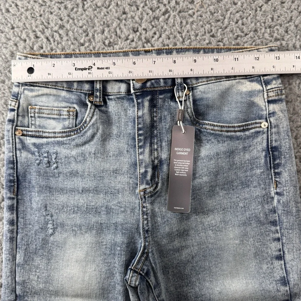 Tractr Mid Rise Indigo Dyed Distressed Raw Hem Medium Blue‎ Jeans Sz 0/25 NWT